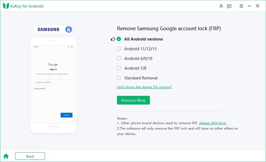 click start remove tenorshare 4ukey for android