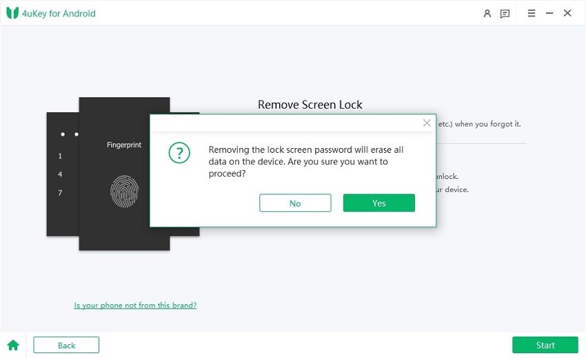 4ukey for android prompts to comfirm to unlock screen