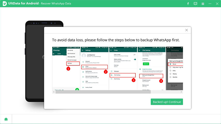 ultdata for android prompts to backup whatsapp