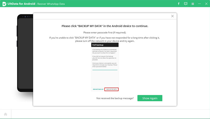 ultdata for android asks you to confirm backup data