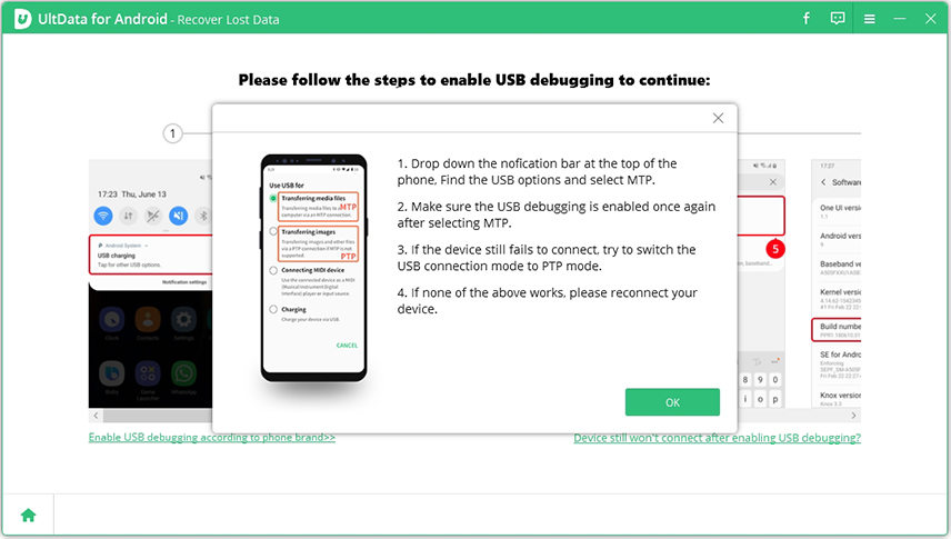 ultdata for android instructs enable usb debugging
