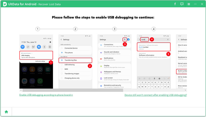 ultdata for android tells how to enable usb debugging settings