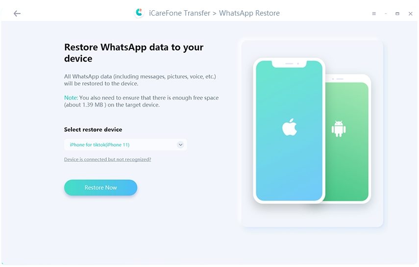 icarefone transfer guide - back up whatsapp interface