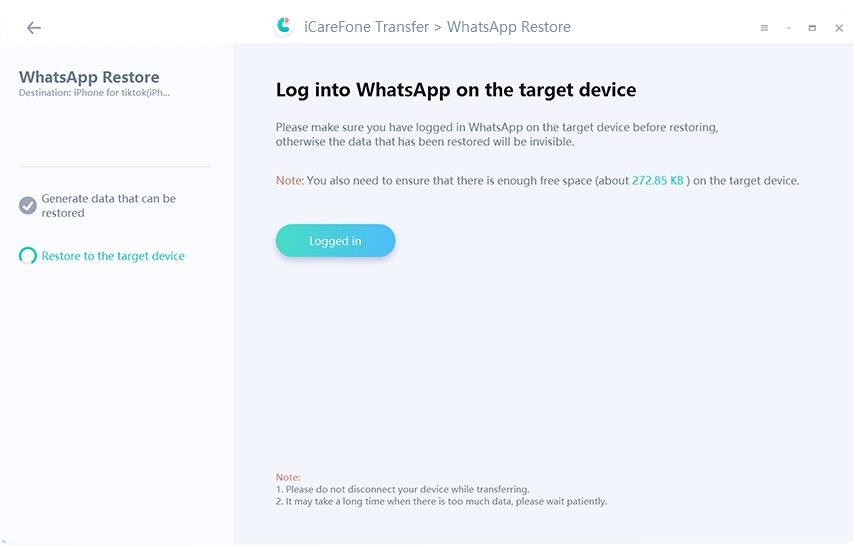 icarefone transfer guide - back up whatsapp interface