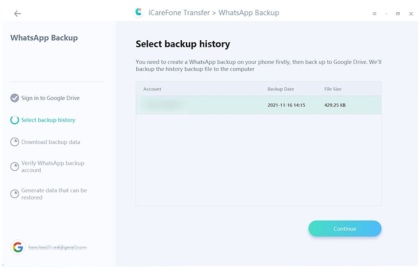 icarefone transfer guide - back up whatsapp interface