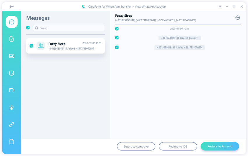 select whatsapp chats icarefone for whatsapp transfer
