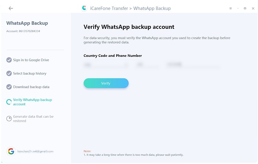 icarefone transfer guide - back up whatsapp interface