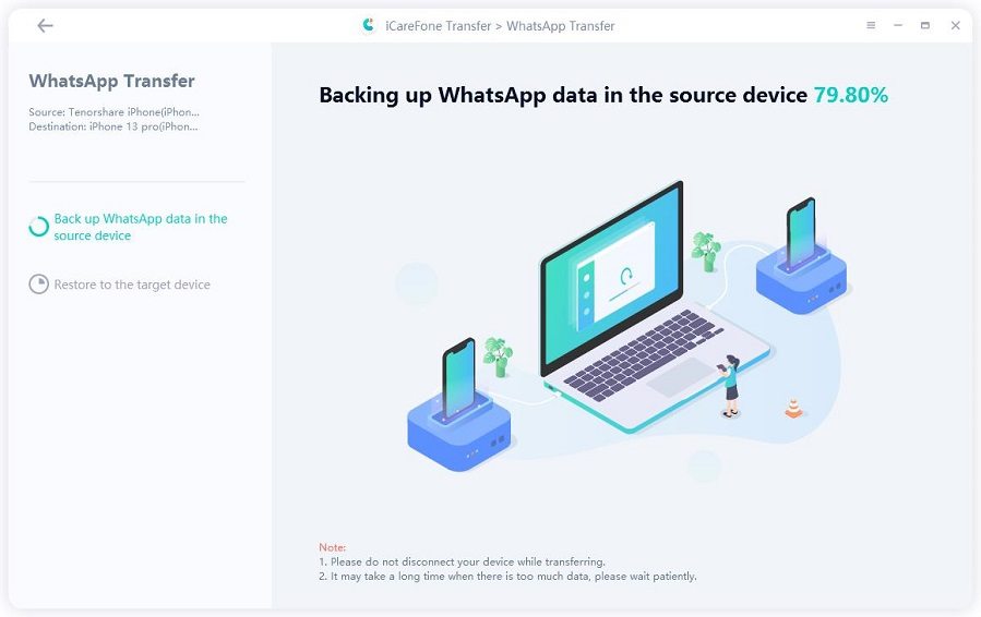 backing up whatsapp data with icarefone by hitting yes