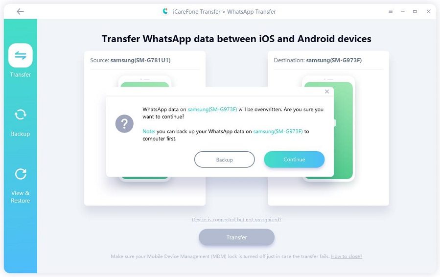 whatsapp transfer between two android devices - overwritten