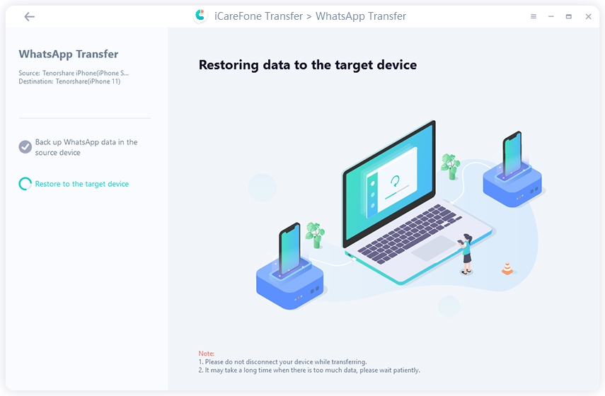 restore whatsapp data to the the target device