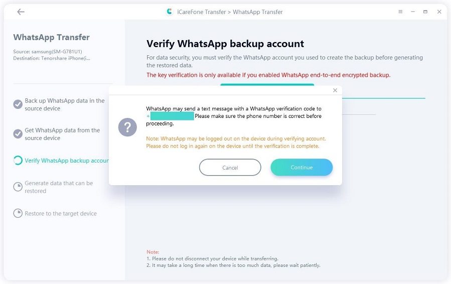 sure to continue verifying whatsapp account