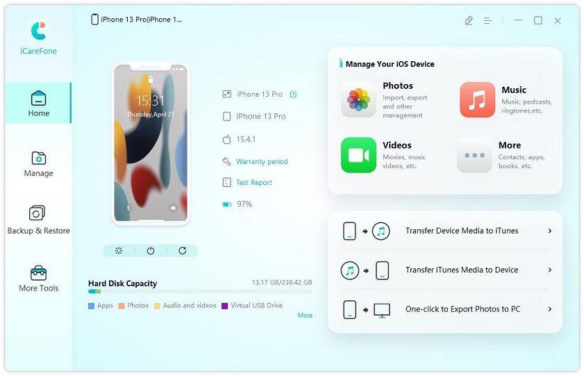 icarefone main interface