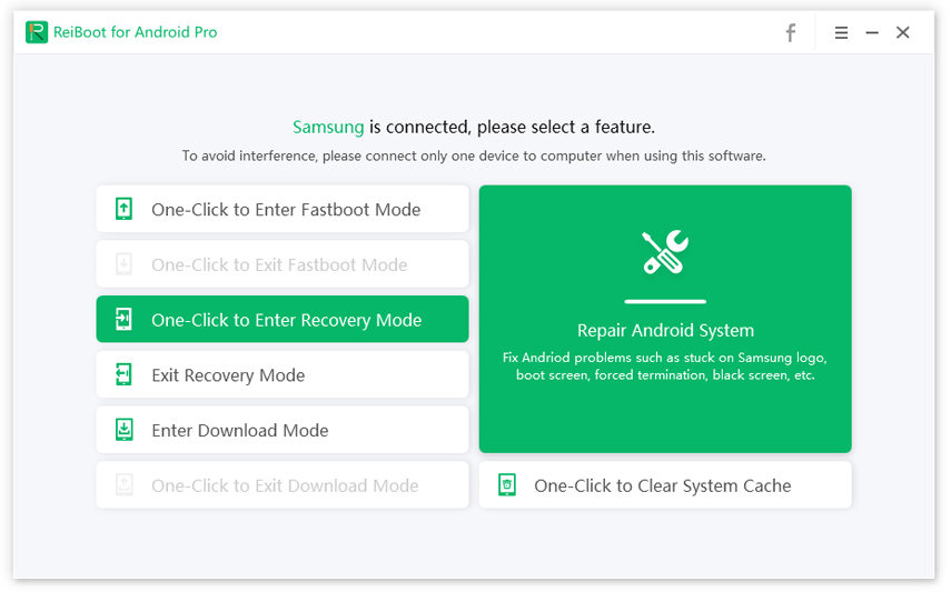 one-click to enter recovery mode on Tenorshare ReiBoot for Android tool