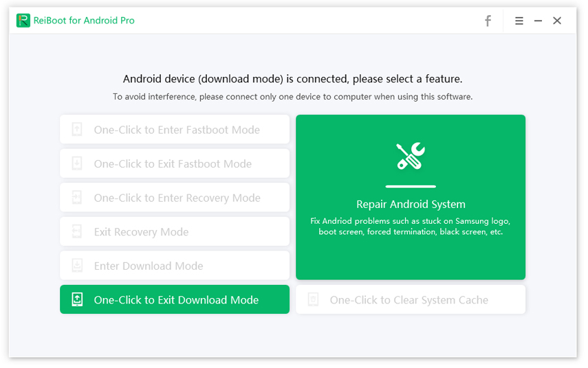 Klik op een klik om de downloadmodus af te sluiten op tenorshare reiboot voor android - gids