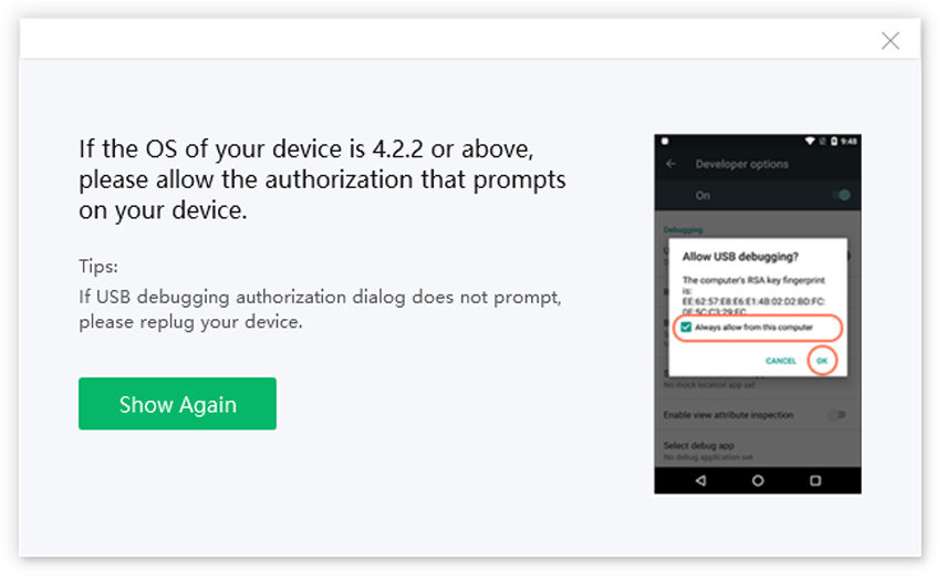 tenorshare for android guide to allow the authorization that pops on your device