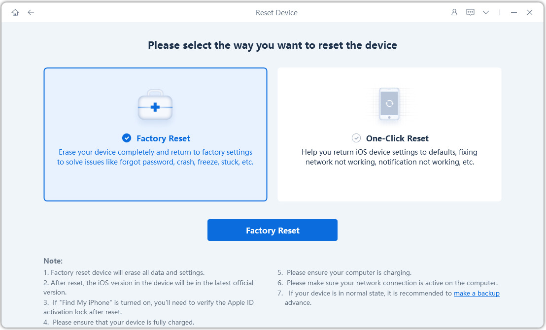 click Reset device in ReiBoot