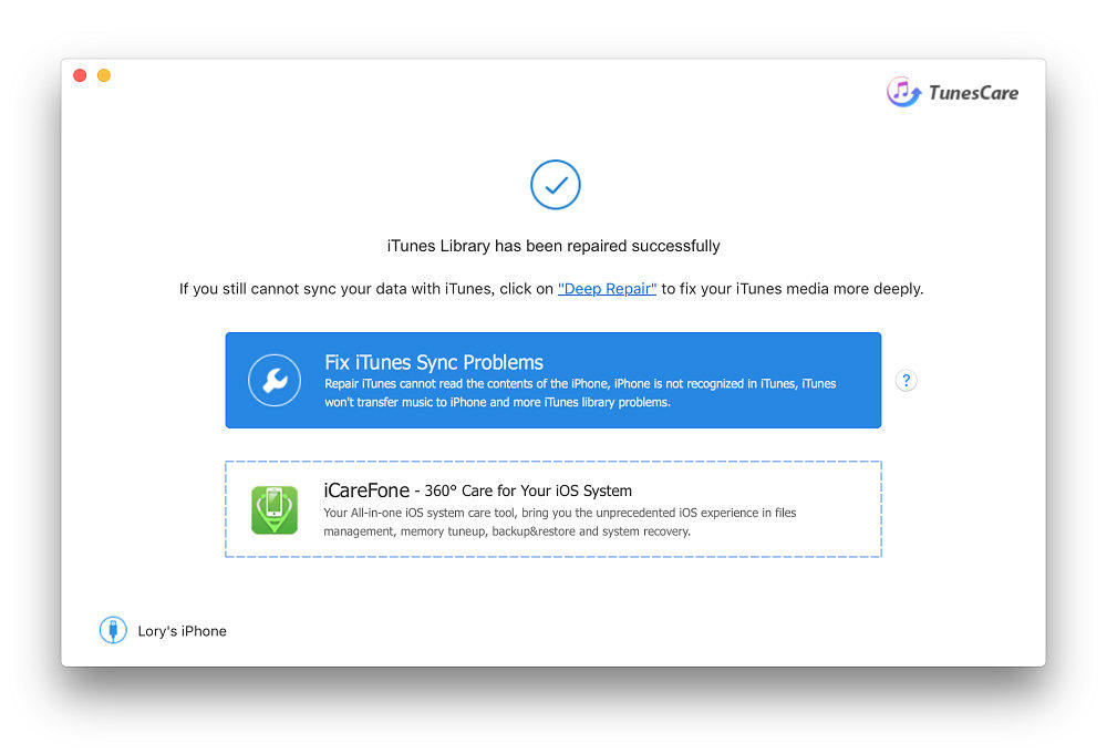 tunescare for mac repairs itunes problems successfully