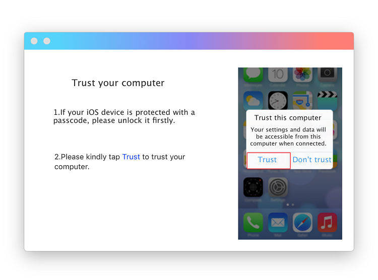 trust computer alert pops up after connecting tunescare for mac