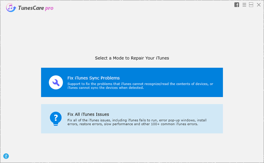 choose fix all itunes issues feature from tunescare