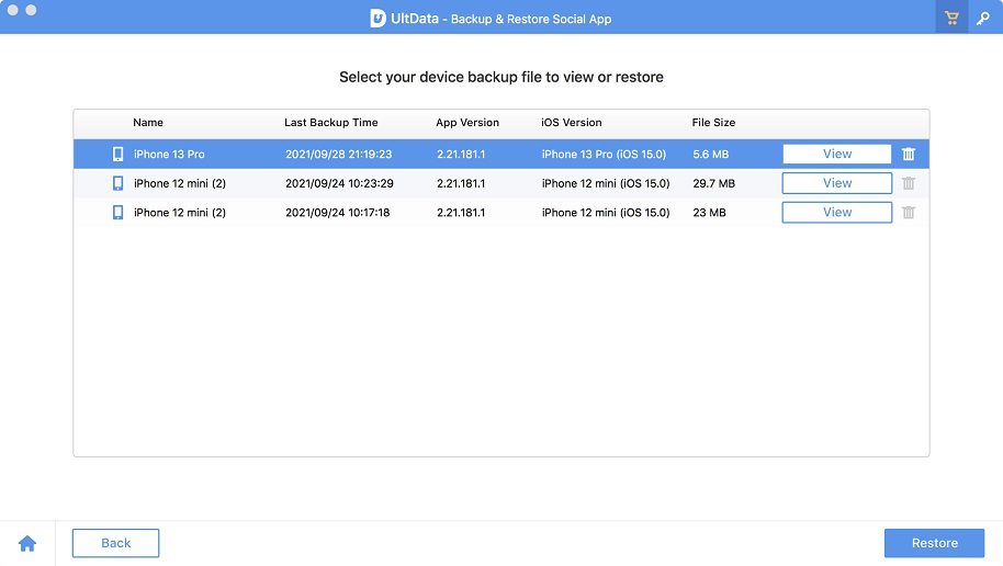 restore social app backup files via UltData