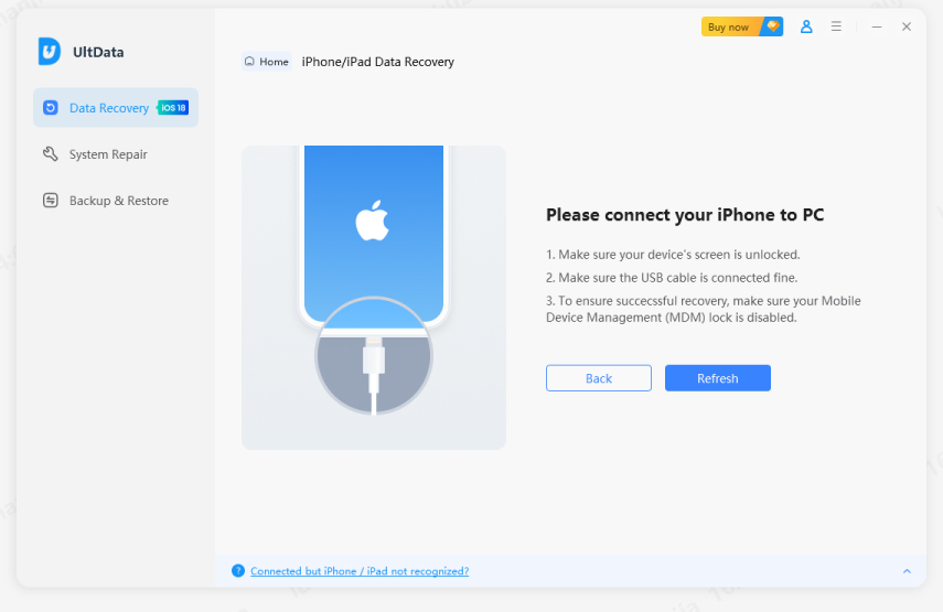 connect device to recover data with UltData