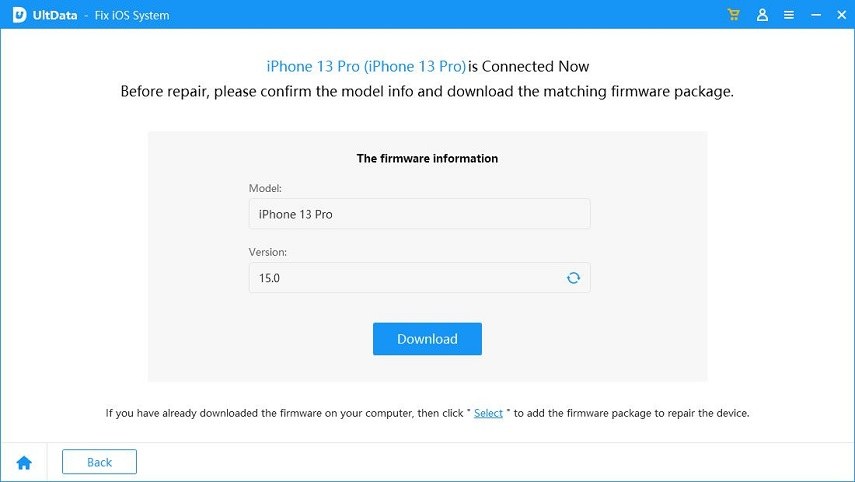 download firmware package to fix ios with UltData