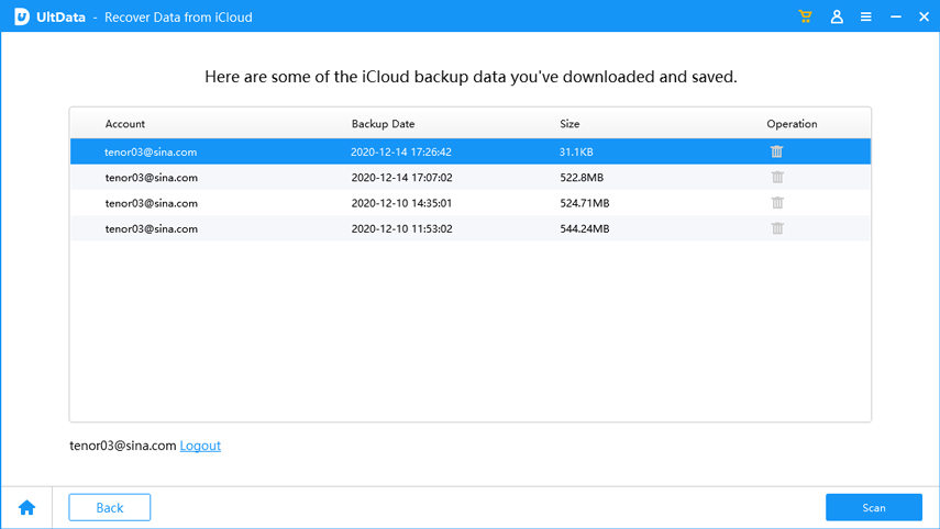 select icloud backup - UltData guide