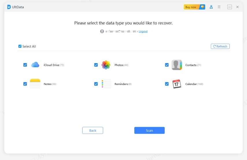 select icloud data type - UltData guide