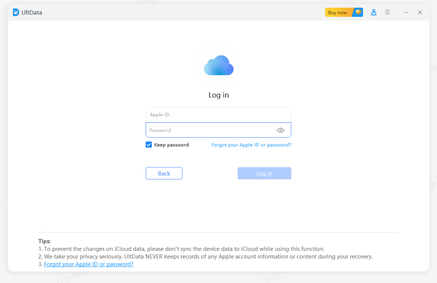 log in to - UltData guide